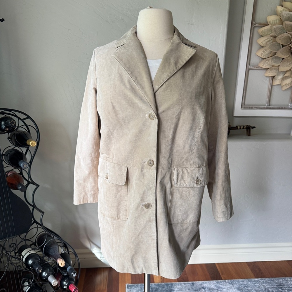 Style & Co Jacket Womens Beige Suede Genuine Leather Jacket‎ Size 16W